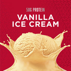 BSN TRUE-MASS vanilla shake in glass showcasing creamy texture