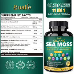 Bualle sea moss capsules being poured for easy daily intake