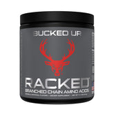 Bucked Up BCAA RACKED powder jar with label, signaling lean muscle support.