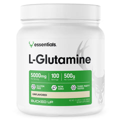 Bucked Up L-Glutamine 500g container ready for daily mixing.