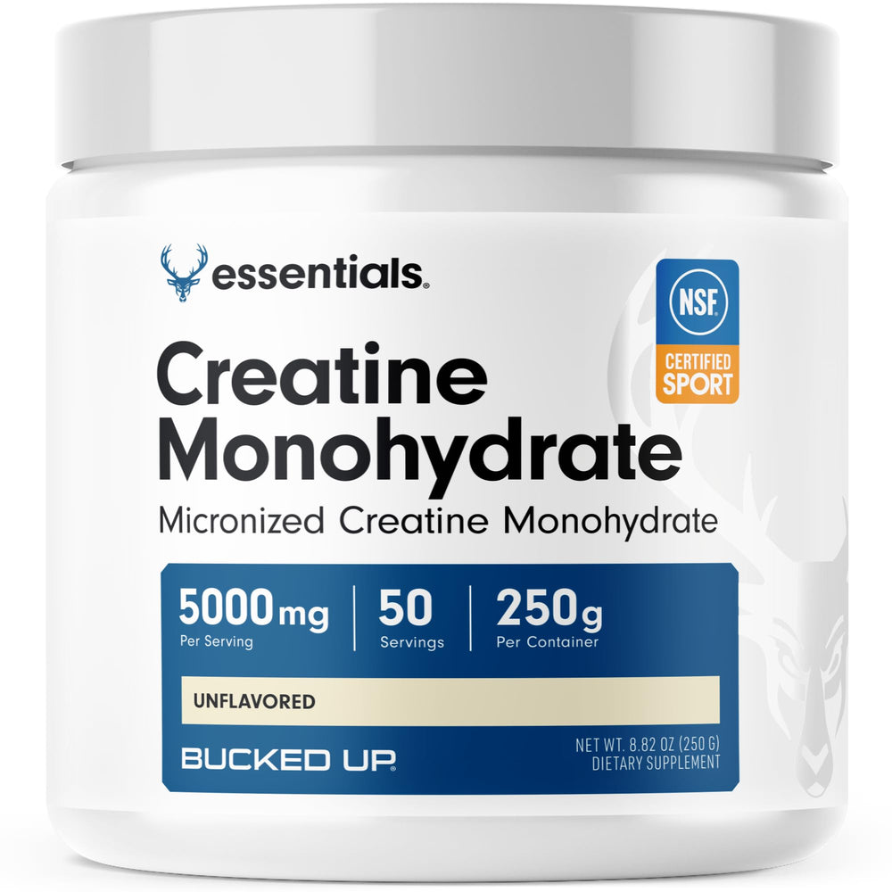 Bucked Up Pure Micronized Creatine bottle pour demonstrates easy mixing for workouts