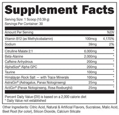 Bucked Up Red Raz label closeup highlights transparent nutrition for clean energy.
