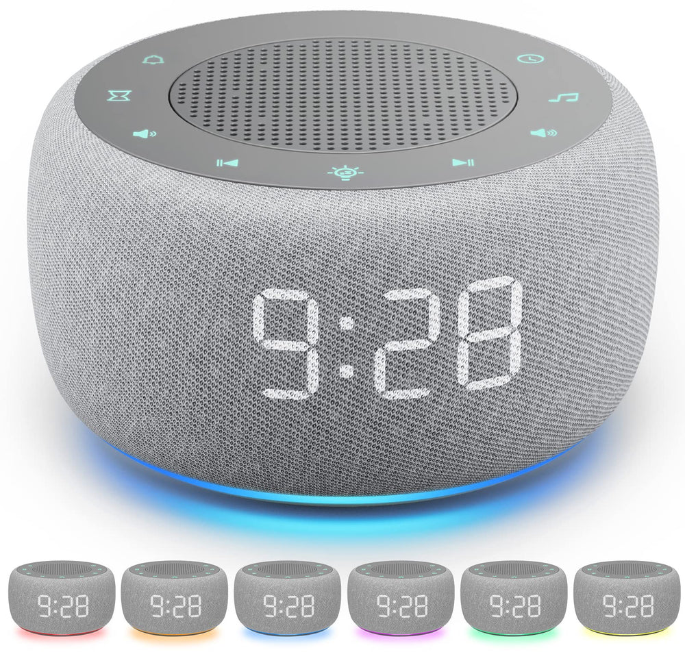 Buffbee alarm clock on a nightstand with a soft glow for gentle winding down