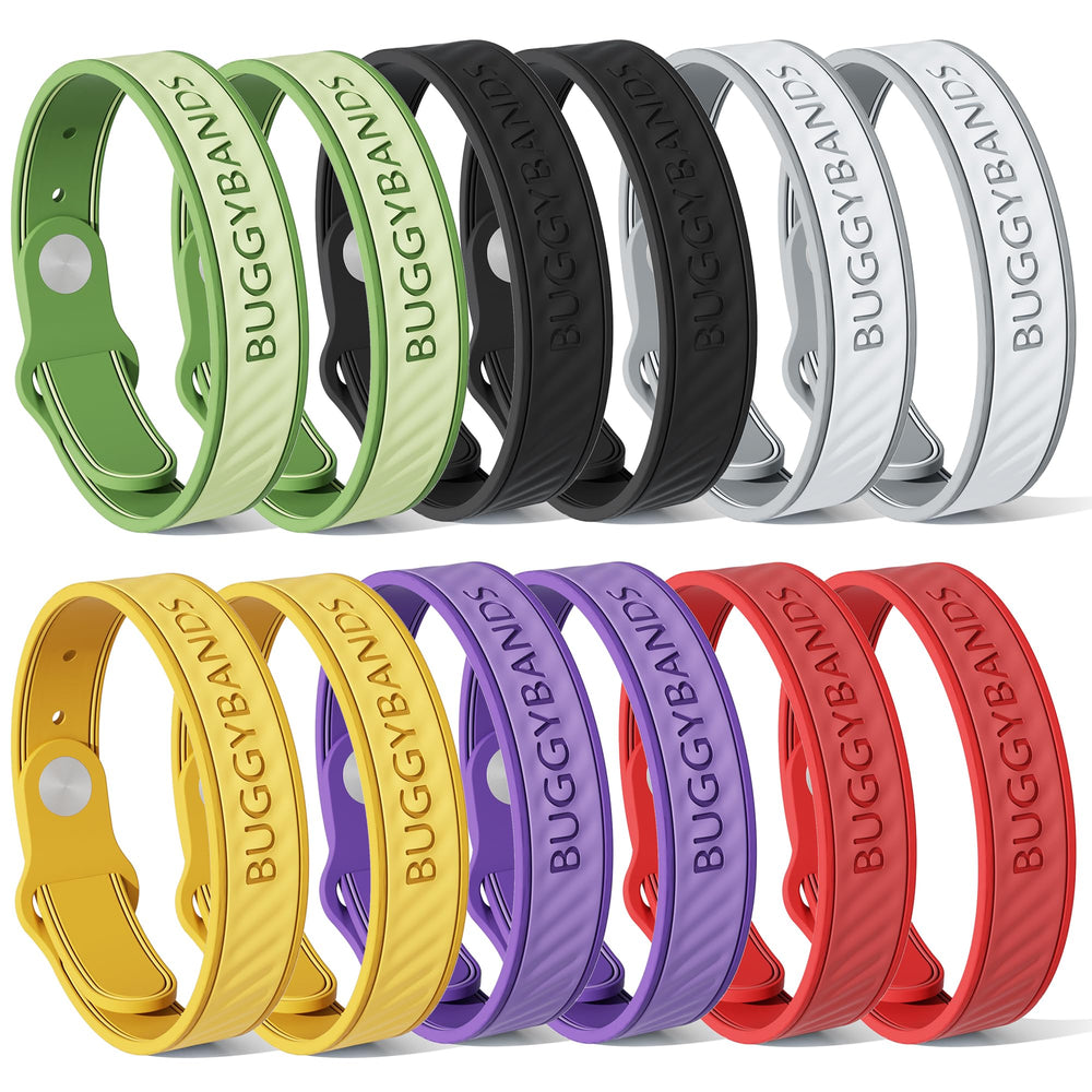 BuggyBands mosquito repellent bracelet in blue, provides all-day outdoor protection.