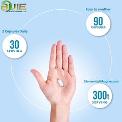 Close-up of vegan magnesium capsules from BUIE HOLISTIC HERBS for daily energy support