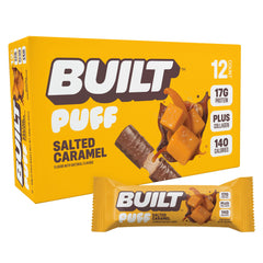 Built Bar Puff Salted Caramel bar package close-up for on-the-go energy.
