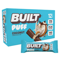 Built Bar Puffs Coconut Bar offers protein-packed energy for on-the-go snacking.