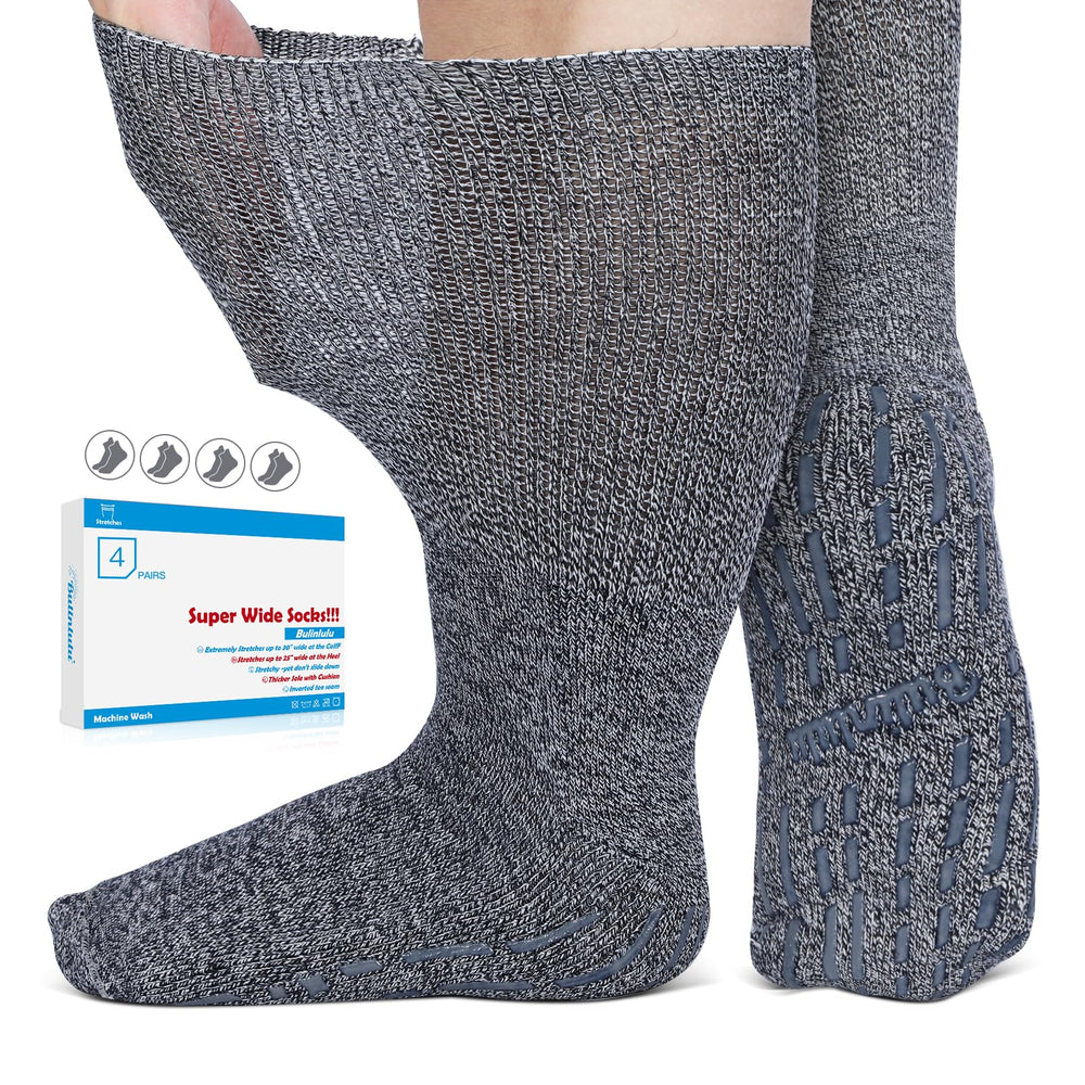 Bulinlulu diabetic wide socks navy, four-pair pack for swollen feet comfort.