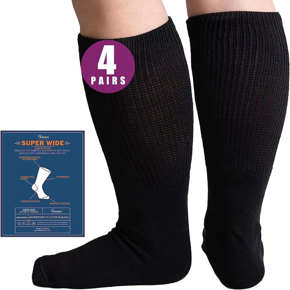 Bulinlulu Extra Wide Socks show top stretch for swollen feet and secure stay.