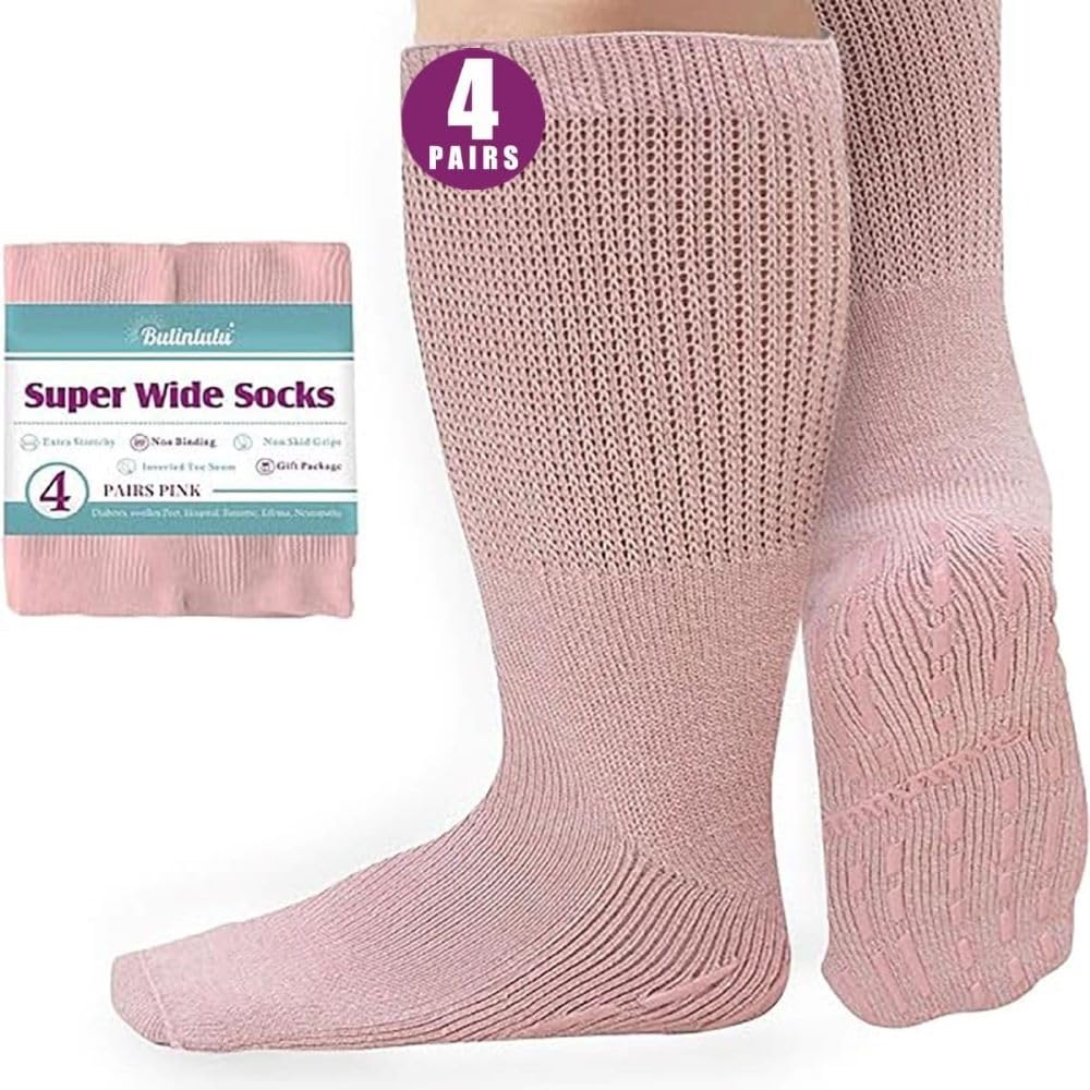 Bulinlulu extra width socks package view showing roomy fit for swollen feet.