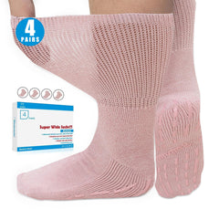 Bulinlulu extra-width socks for swollen feet in pink, roomy top for comfort.