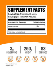 BulkSupplements Beta Alanine powder scoop enables precise 3 g servings in shakes.