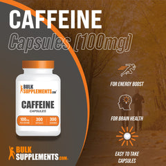 BulkSupplements caffeine 100mg label with ingredient and usage details for informed selection.