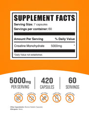 BulkSupplements creatine monohydrate capsules serving seven capsules for precise dosing.