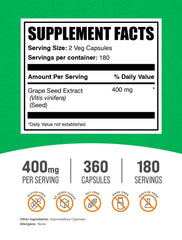 BulkSupplements grape seed extract capsules close-up, high-potency antioxidant support.