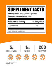 BulkSupplements L-Glutamine powder unflavored blends smoothly into beverages.