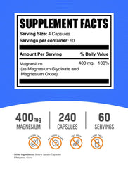 BulkSupplements Magnesium Glycinate capsules close-up, easy-to-swallow form