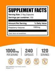 Close-up of Raspberry Ketones capsules, compact for daily use.