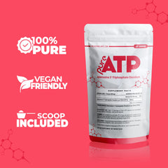 Close-up of BulkStimulants ATP powder packaging highlights a clean, filler-free formula.