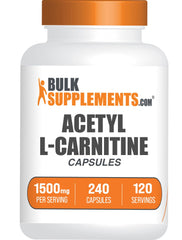 BulkSupplements Acetyl L-Carnitine capsules bottle for convenient daily energy support.