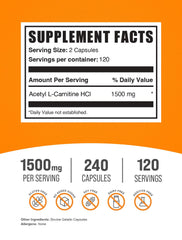 BulkSupplements ALCAR capsules serving size shown on label for easy routine.
