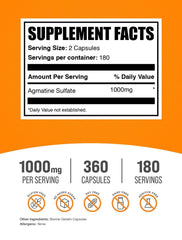 BulkSupplements Agmatine Sulfate capsules serving illustrating precise two-capsule portion