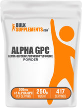 BulkSupplements Alpha GPC powder bottle; gluten free and unflavored daily supplement