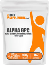BulkSupplements Alpha GPC powder container offers versatile choline support for daily routines.