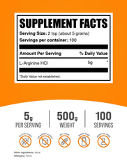BulkSupplements L-Arginine HCl powder measuring scoop for precise daily servings