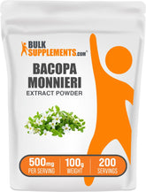 BulkSupplements Bacopa Extract Powder bottle on a clean surface supports daily wellness