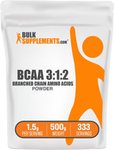 BulkSupplements BCAA 3:1:2 powder bottle: unflavored and easy to mix after workouts.