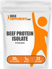 BulkSupplements Beef Protein Isolate bottle showing lactose-free formula for athletes