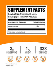 BulkSupplements Beta-Alanine Powder serving scoop, easy portion control for workouts.