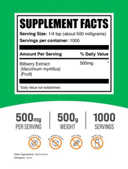 BulkSupplements Bilberry Extract Powder container showing label for transparent quality.