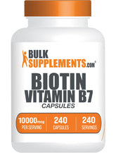 BulkSupplements Biotin 10000mcg capsules bottle for daily hair and nail support.