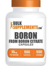 BulkSupplements Boron Citrate capsules label close-up showing 10 mg per serving for mineral balance