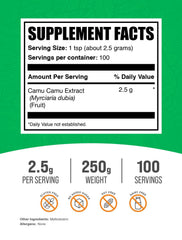 BulkSupplements Camu Camu Extract Powder with measuring spoon for easy servings