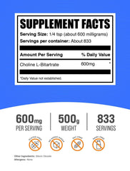 BulkSupplements Choline Bitartrate powder being measured for precise serving in a shaker