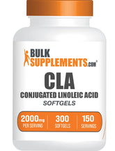 BulkSupplements CLA Softgels bottle on shelf, convenient daily supplement.