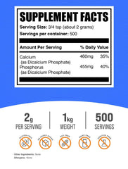 BulkSupplements Dicalcium Phosphate powder with scoop ready for daily calcium support.