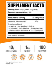 BulkSupplements Essential Amino Acids powder scoop showing convenient serving for training days.