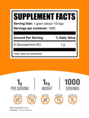 Bulksupplements Glucosamine HCl powder with scoop, easy daily use for shakes.