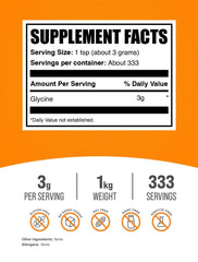 BulkSupplements glycine powder with scoop, convenient for quick shakes and blends.