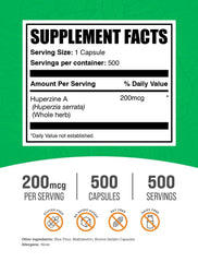 BulkSupplements Huperzine A capsules close-up showing compact size for on-the-go use.
