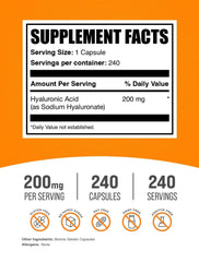 BulkSupplements Hyaluronic Acid Capsules close-up highlights small, easy to swallow capsules.