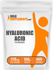 BulkSupplements Hyaluronic Acid Powder bottle for easy daily dosing and gluten-free use.
