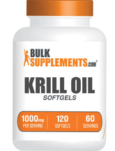 BulkSupplements Krill Oil 1000mg softgels bottle for daily omega-3 support.