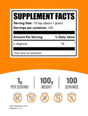 BulkSupplements L-Arginine powder scoop with label emphasizing purity.