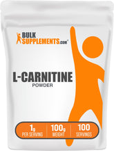 BulkSupplements L-Carnitine powder bottle for workouts and easy mixing.
