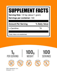 BulkSupplements L-Carnitine powder pour facilitates quick, convenient energy support.